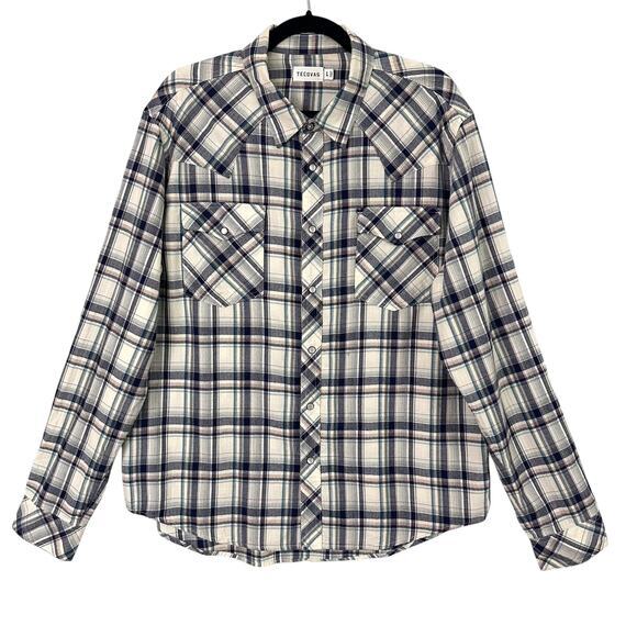 Tecovas Brushed Cotton Western Shirt Mens Size L‎ Pearl Snap Plaid Cowboy - Picture 1 of 14